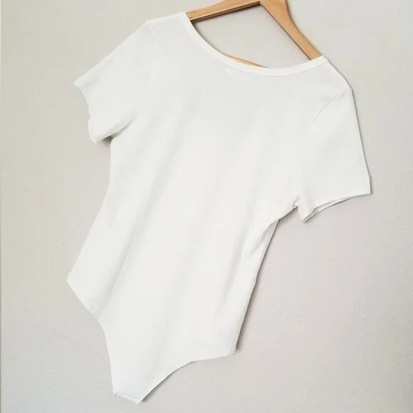 Reformation Rawson Ribbed Bodysuit White Plus Size 3X Short Sleeves Classic $78 - Picture 13 of 16